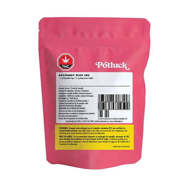 Image for Razzberry Bliss CBN Disposable Vape, cannabis disposable vapes by Potluck