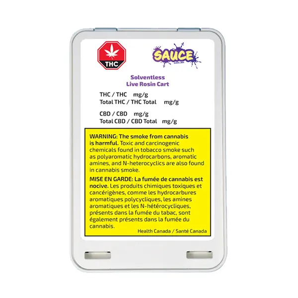 Solventless Live Rosin Cart (510 Cartridges) by Sauce Rosin Labs