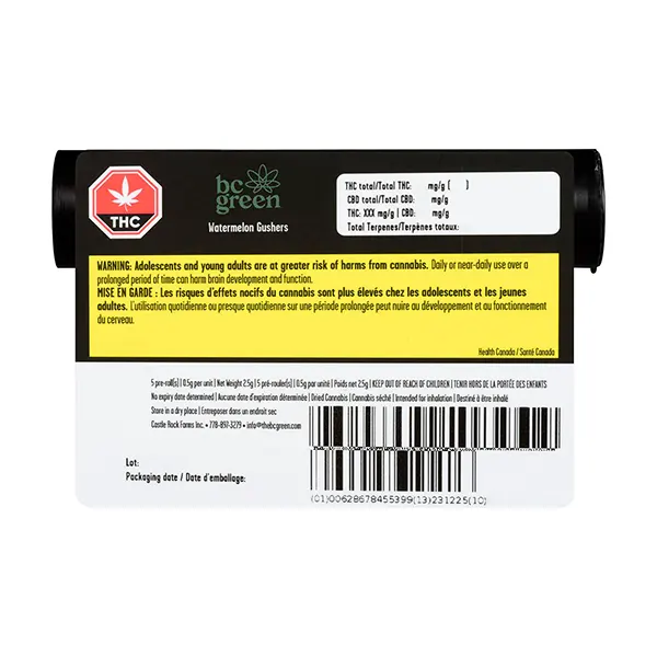 Image for Watermelon Gushers Pre-Roll, cannabis all products by BC Green