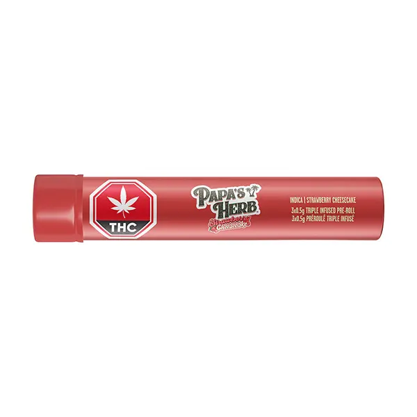 Image for Indica Strawberry Cheesecake Triple Infused Pre-Roll Pack, cannabis all products by Papa's Herb