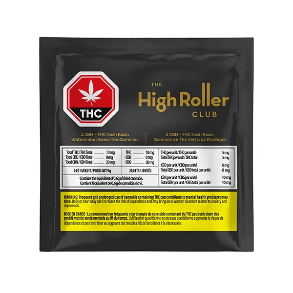 High Roller CBN+THC Hash Rosin Watermelon Green Tea Gumm (Gummies) by The High Roller Club