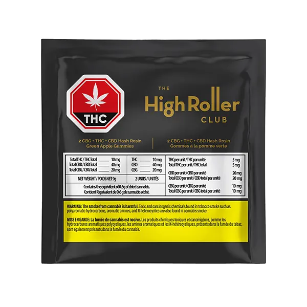 High Roller CBG+THC+CBD Hash Rosin Green Apple Gummies (Gummies) by The High Roller Club