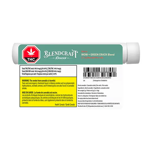 Image for Deuces Sativa (WOW x Green Crack) Pre-Roll, cannabis all products by Blendcraft by Qwest