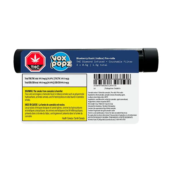 Image for Blueberry Kush Diamond Infused Crushable Pre-Roll, cannabis pre-rolls by VOX