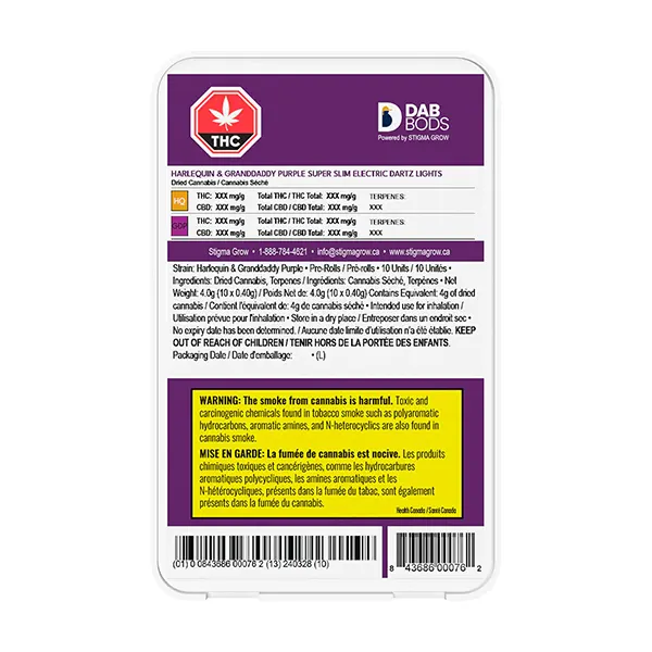 Harlequin and Granddaddy Purple Super Slim Electric Dartz Li (Pre-Rolls) by Dab Bods
