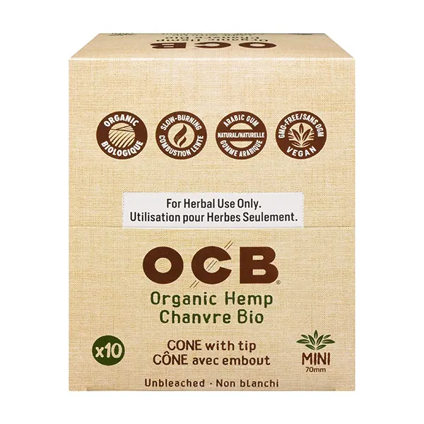Image for OCB Organic Hemp Cone Mini 70mm, cannabis rolling papers, cones by OCB