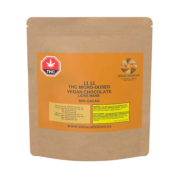 1111 THC Micro-Dosed Vegan Chocolate with Lions Mane (Chocolates) by Social Sessions