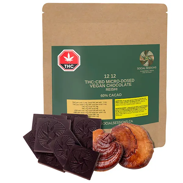 1212 THC:CBD 1:25 Micro-Dosed Vegan Chocolate Reishi Mushroom (Chocolates) by Social Sessions