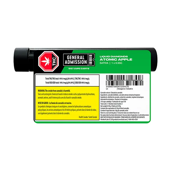 Image for Atomic Apple Sativa Liquid Diamond 510 Thread Cartridge, cannabis 510 cartridges by General Admission