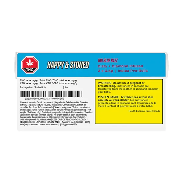 Big Blue Razz Disty+diamond Infused Pre-roll (Pre-Rolls) by Happy & Stoned