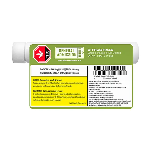 Citrus Haze Distillate Infused Pre-Roll (Pre-Rolls) by General Admission