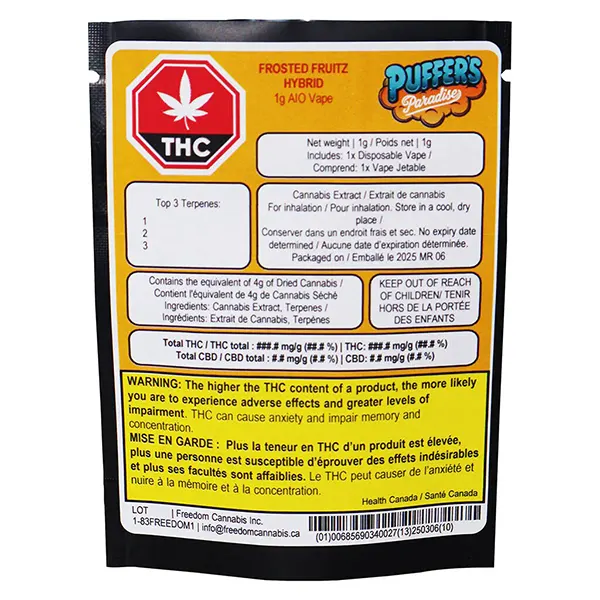 Image for Frosted Fruitz AIO Vape, cannabis disposable vapes by Puffer's Paradise