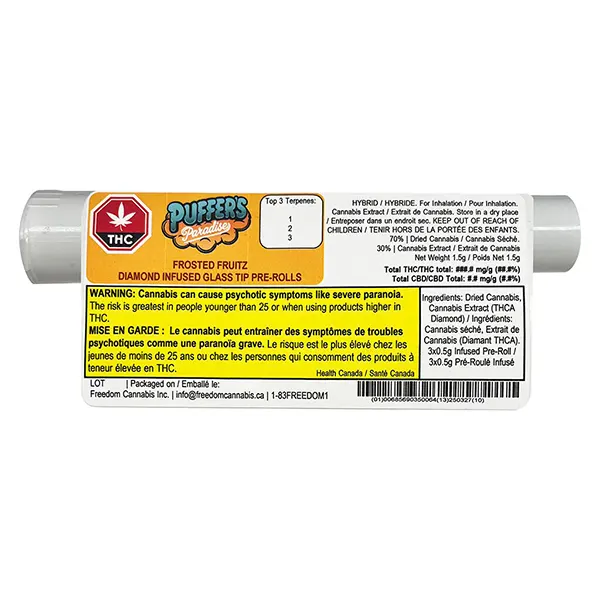 Image for Frosted Fruitz Diamond Infused Glass Tip Pre-Roll, cannabis pre-rolls by Puffer's Paradise