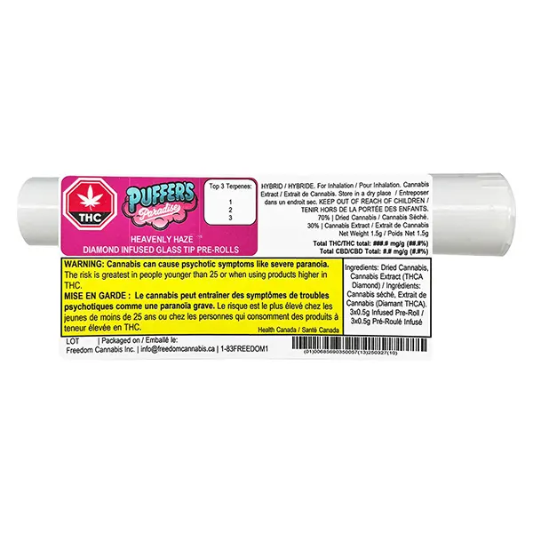 Image for Heavenly Haze Diamond Infused Glass Tip Pre-Roll, cannabis pre-rolls by Puffer's Paradise