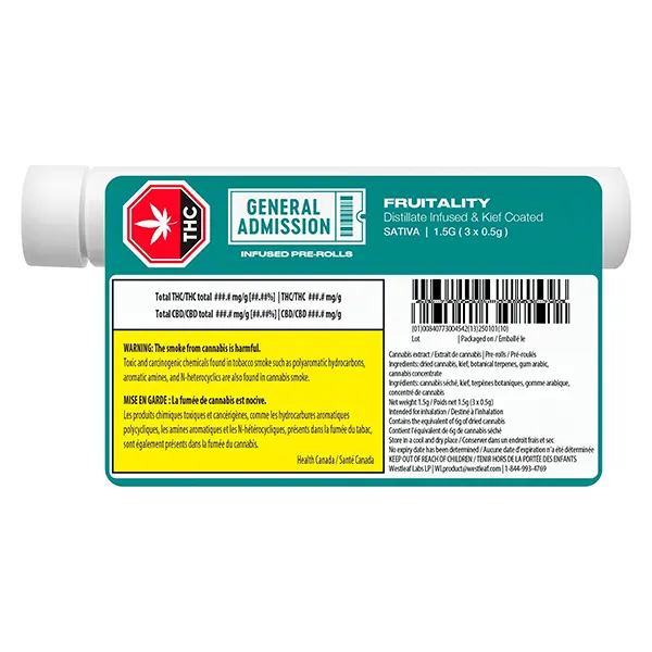 Fruitality Distillate Infused Pre-Roll (Pre-Rolls) by General Admission