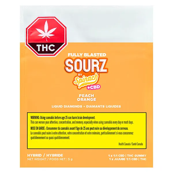 Image for Fully Blasted Peach Orange 1:1 THC CBD Gummy, cannabis gummies by SOURZ by Spinach