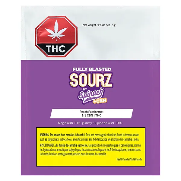 Image for Fully Blasted Peach Passionfruit 1:1 CBN THC Gummy, cannabis gummies by SOURZ by Spinach