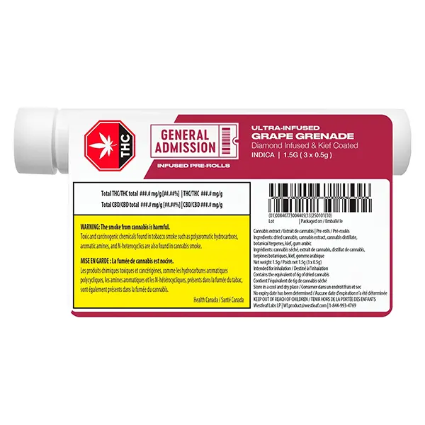 Grape Grenade Diamond Infused Pre-Roll (Pre-Rolls) by General Admission
