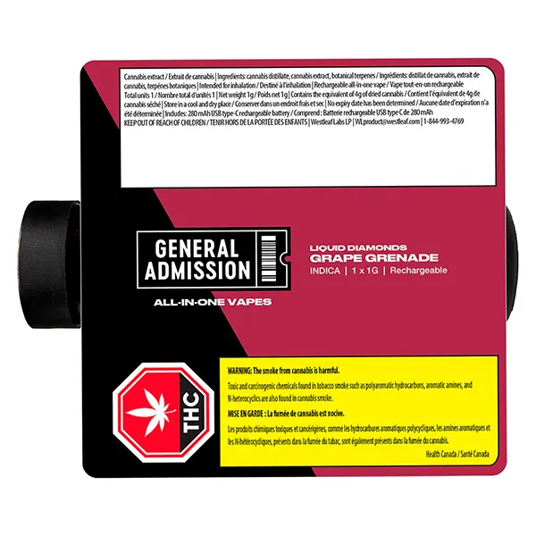 Grape Grenade Liquid Diamond All-In-One Vape (Disposable Vapes) by General Admission