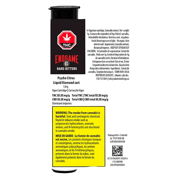 Image for Hard Hitters - Psycho Citrus Liquid Diamond 510 Thread Cart, cannabis all products by Endgame