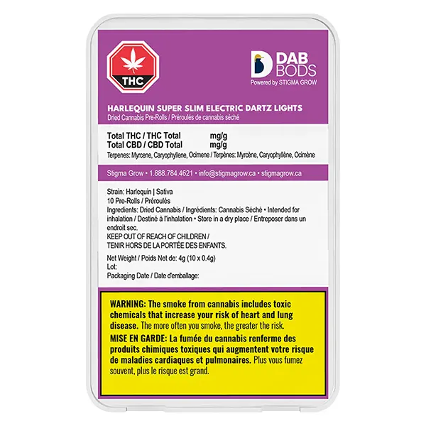 Image for Harlequin Super Slim Electric Dartz Lights Pre-roll, cannabis all products by Dab Bods