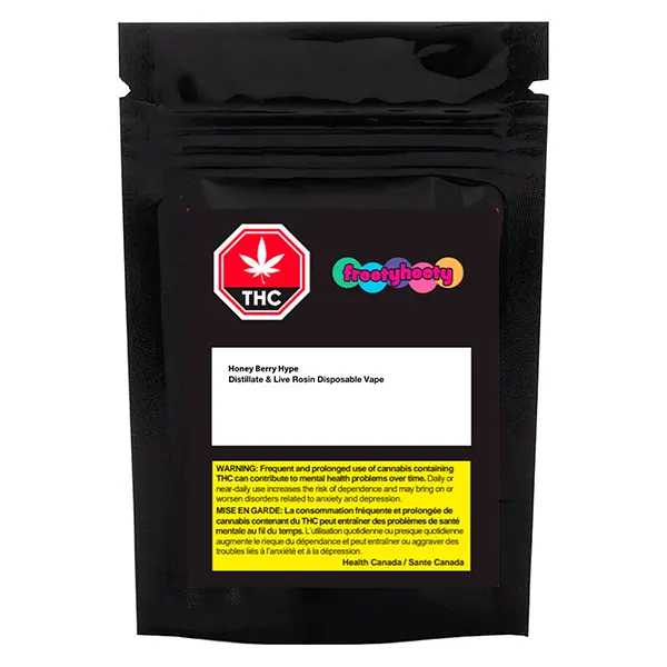 Image for Honey Berry Hype Distillate & Live Rosin Disposable Vape, cannabis disposable vapes by frootyhooty
