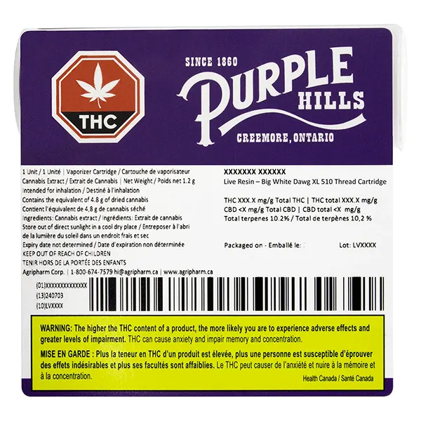 Image for Live Resin -;&160;big White Dawg Xl 510 Thread Cartridge, cannabis all products by Purple Hills