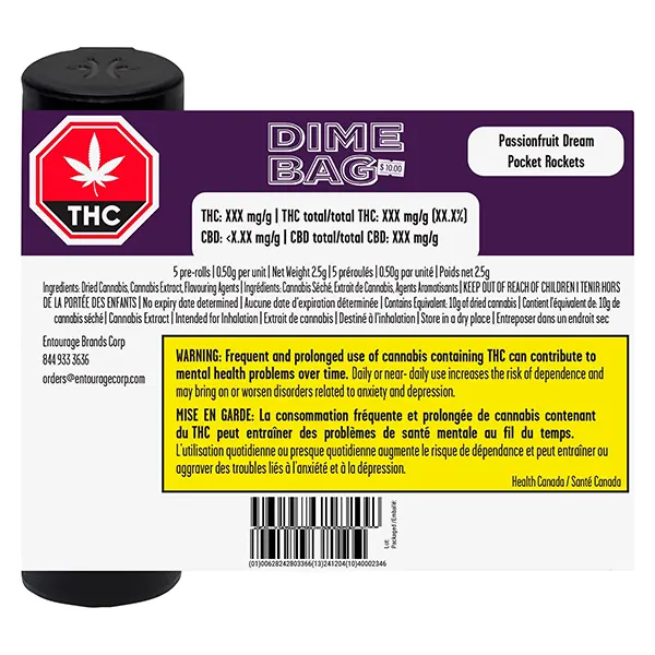 Image for Passionfruit Dream Pocket Rockets Infused Pre-Roll, cannabis pre-rolls by Dime Bag