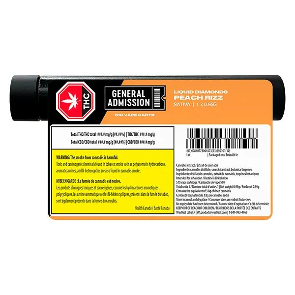 Peach Rizz Liquid Diamond 510 Thread Vape Cartridge (510 Cartridges) by General Admission