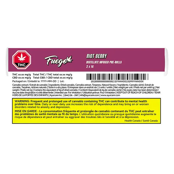 Image for Riot Berry Distillate Infused Pre-Roll, cannabis all products by Fuego