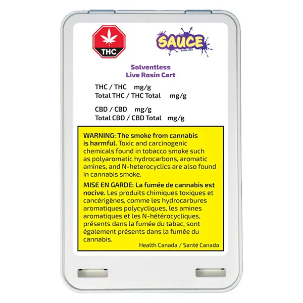 Solventless Live Rosin Cart (510 Cartridges) by Sauce Rosin Labs