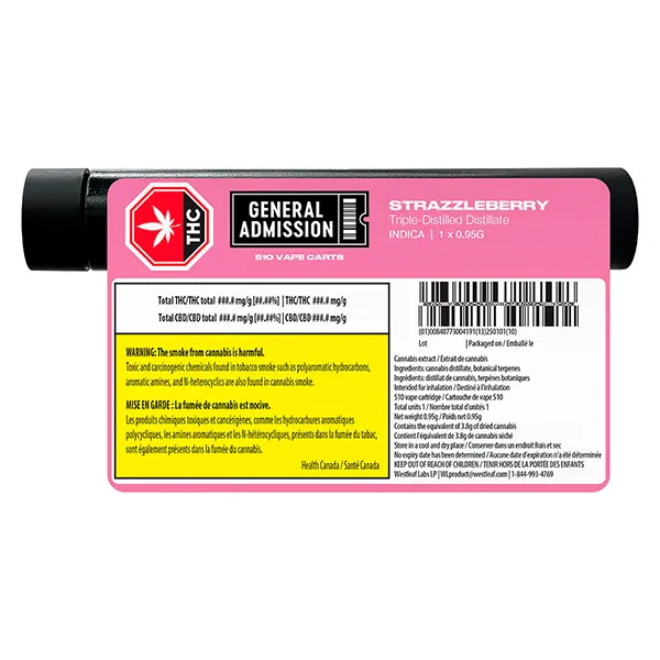 Image for Strazzleberry Indica 510 Thread Cartridge, cannabis 510 cartridges by General Admission