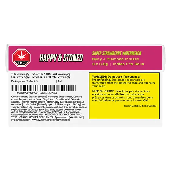 Super Strawberry Watermelon Disty+diamond Infused Pre-roll (Pre-Rolls) by Happy & Stoned