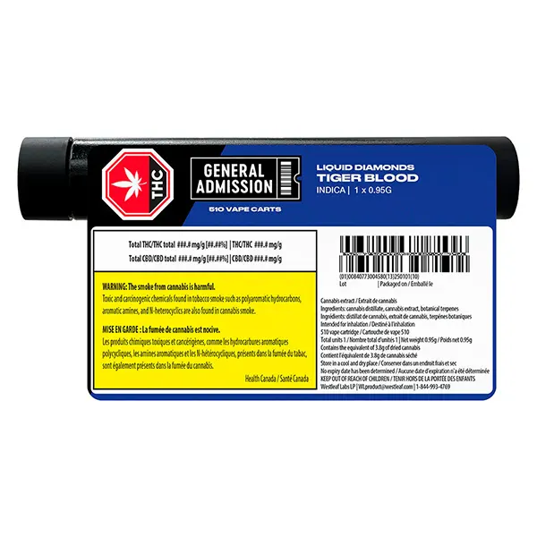 Image for Tiger Blood Liquid Diamond 510 Thread Vape Cartridge, cannabis 510 cartridges by General Admission