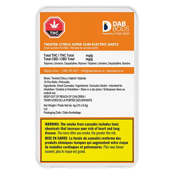 Twisted Citrus Super Slim Electric Dartz Pre-Roll (Pre-Rolls) by Dab Bods