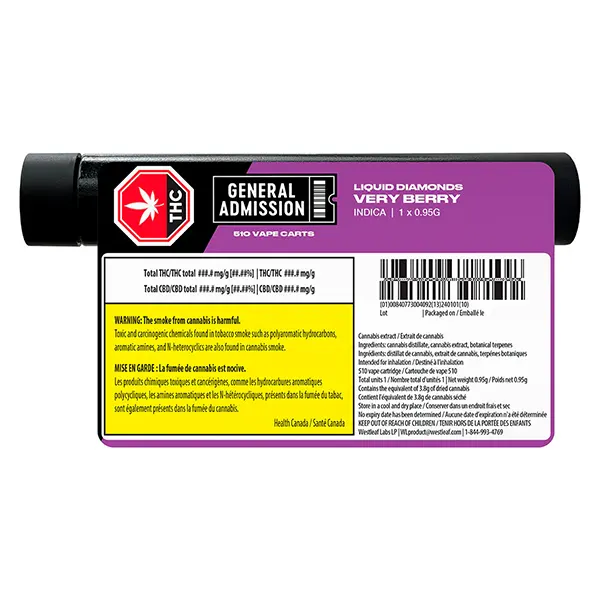 Image for Very Berry indica Liquid Diamonds 510 Thread Cartridge, cannabis 510 cartridges by General Admission
