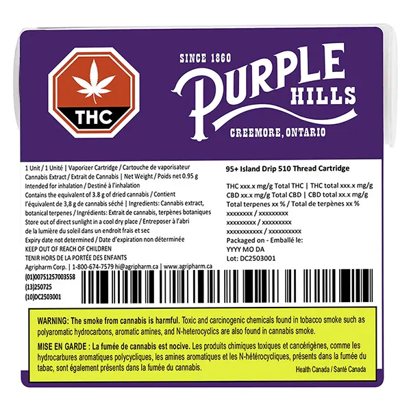 Image for 95+ Island Drip 510 Thread Cartridge, cannabis 510 cartridges by Purple Hills