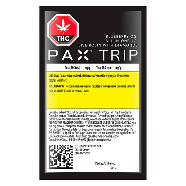 Trip Blueberry OG - All in One Live Rosin with Diamonds (Disposable Vapes) by PAX Labs