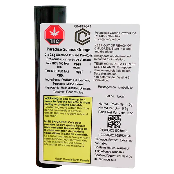 Paradise Sunrise Orange Diamond Infused Pre-Roll (Pre-Rolls) by Craftport Cannabis