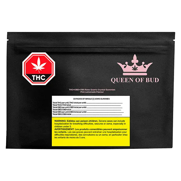 Image for THC+CBD+CBG Rose Quartz Crystal Gummies Pink Lemonade, cannabis all products by Queen of Bud