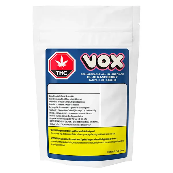 Image for Blue Raspberry All-In-One Vape, cannabis disposable vapes by VOX