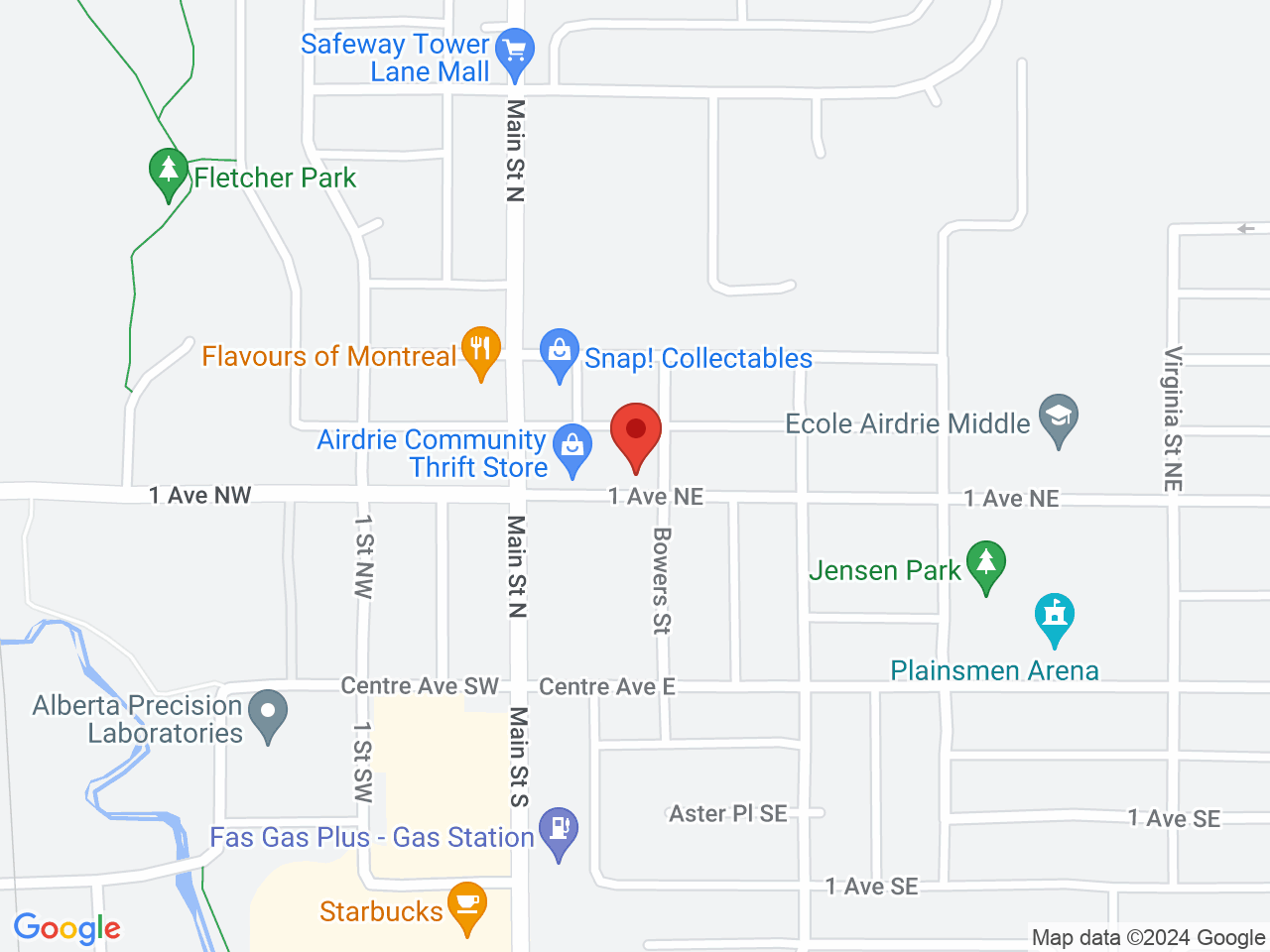 Street map for Best Buds Outlet, 100-124 1 Ave. NE, Airdrie AB