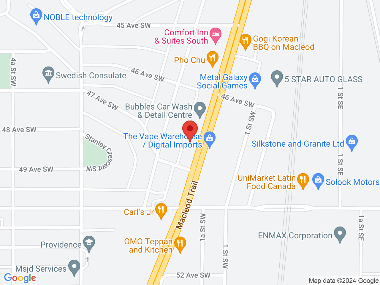 Street map for Bongs and Such Plus, 4823 MacLeod Trail SW, Calgary AB