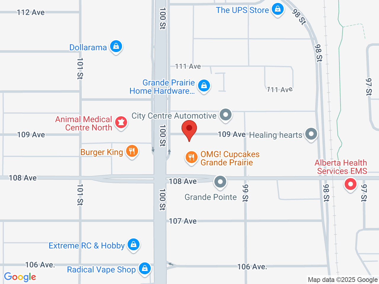 Street map for Canna Cabana Grande Prairie, 10831 100 St., Grande Prairie AB