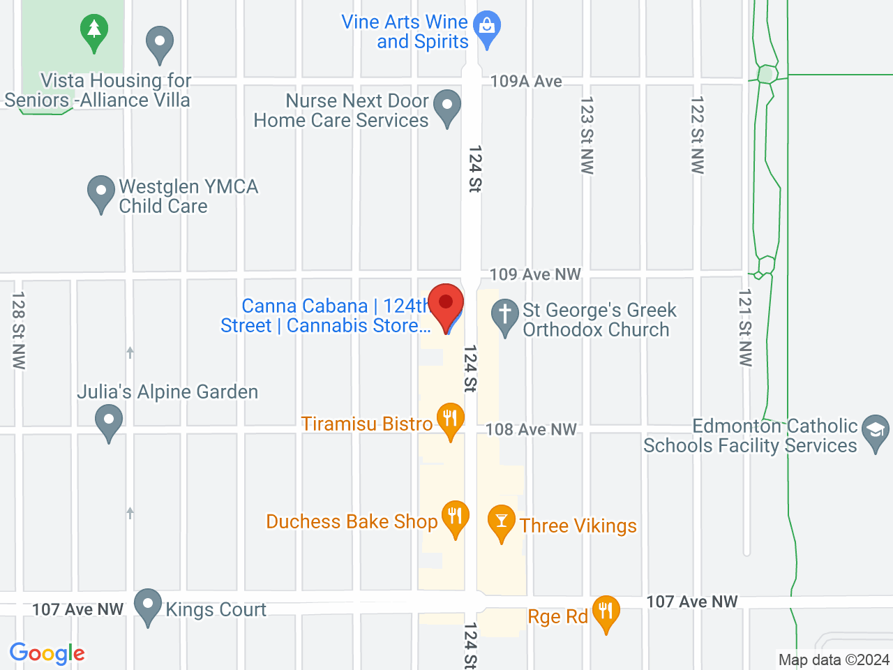 Street map for Canna Cabana Edmonton, 10828 124 St. NW, Edmonton AB