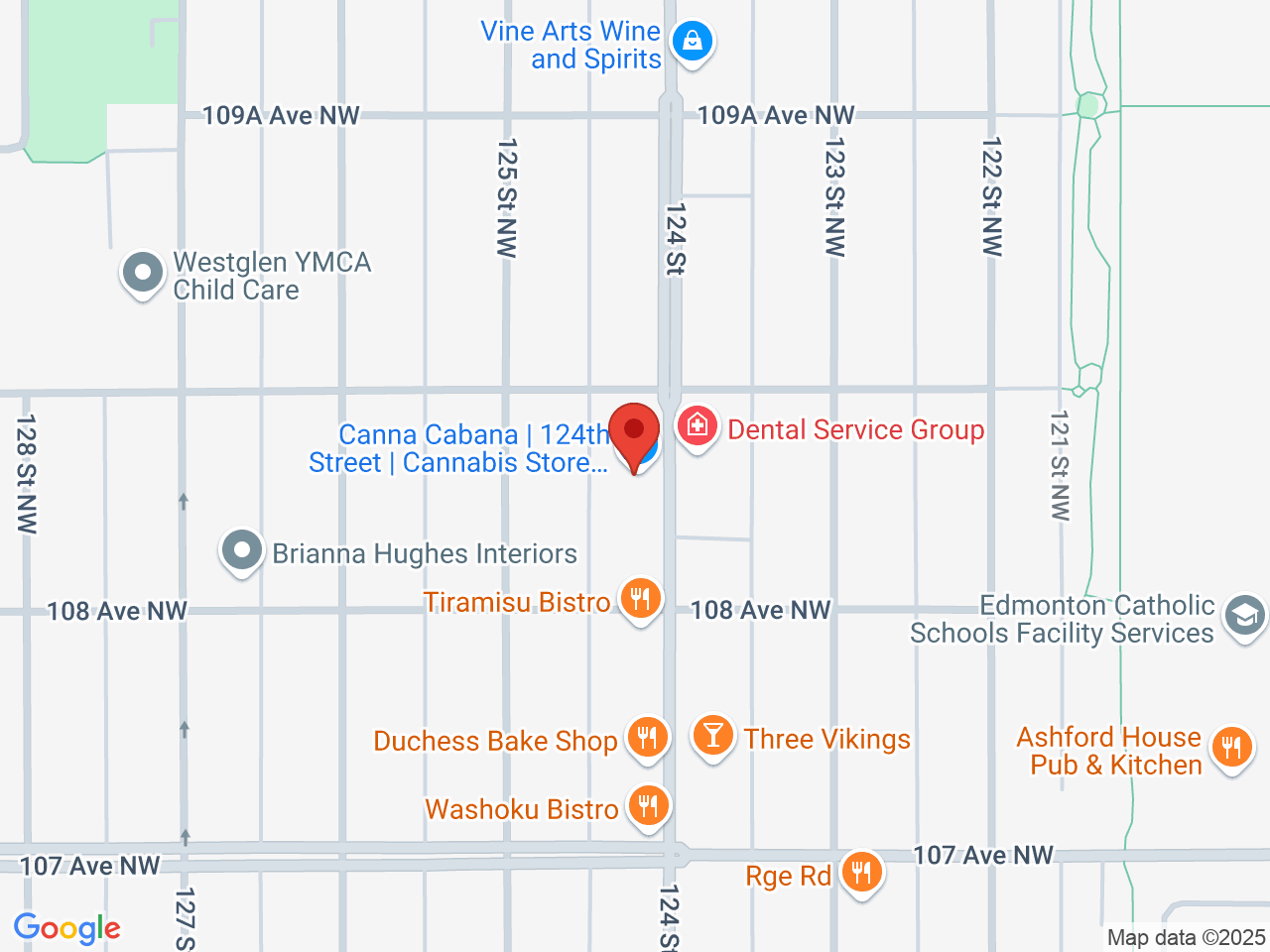 Street map for Canna Cabana Edmonton, 10828 124 St. NW, Edmonton AB