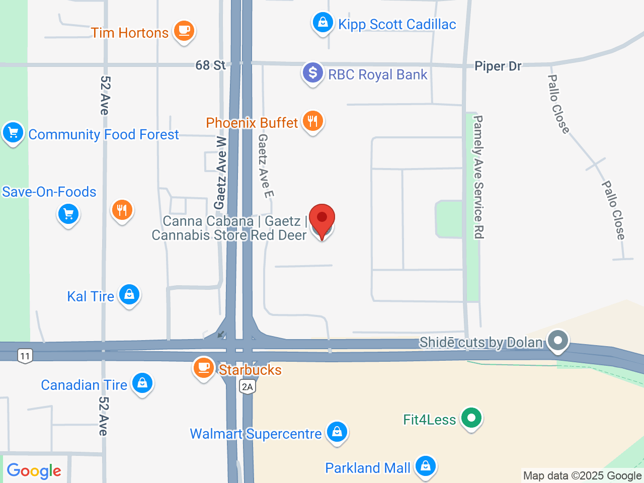 Street map for Canna Cabana Red Deer Gaetz, 130-6751 50 Ave., Red Deer AB