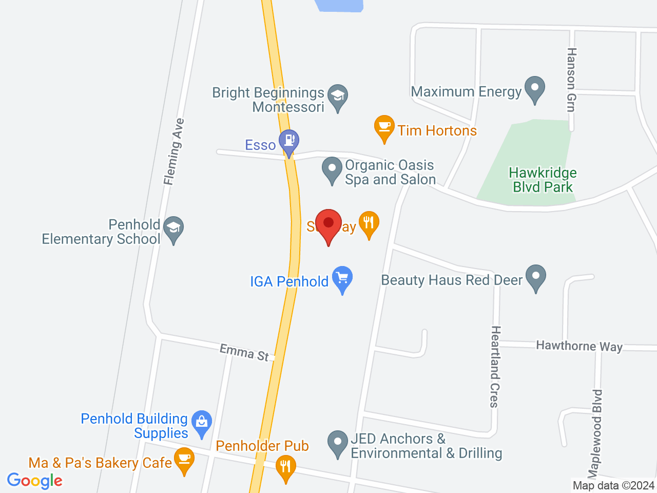 Street map for Lux Leaf Cannabis, 2-1370 Robinson Ave., Penhold AB