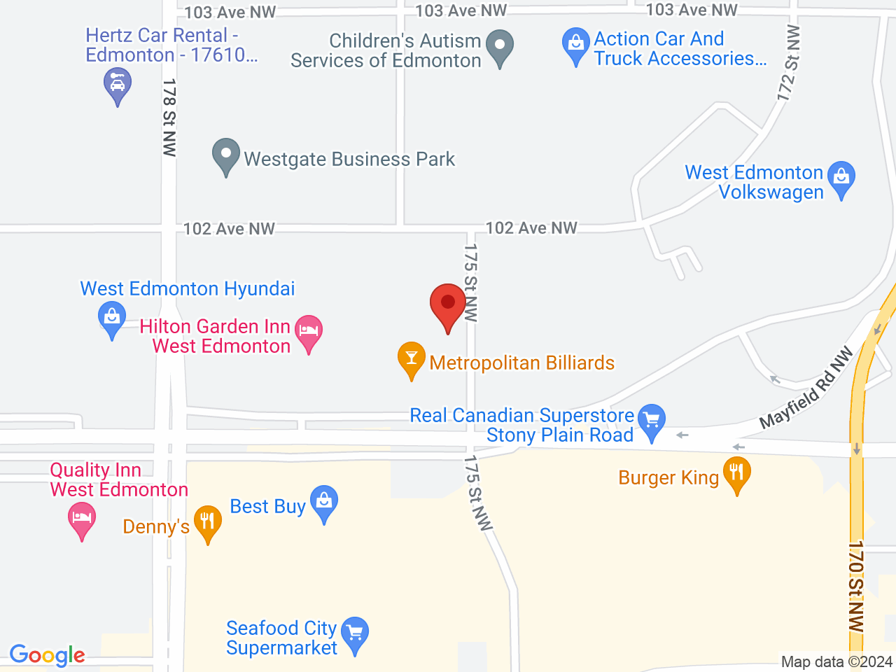 Street map for CannaMart Stony Plain Rd, 10114 175 St. NW, Edmonton AB
