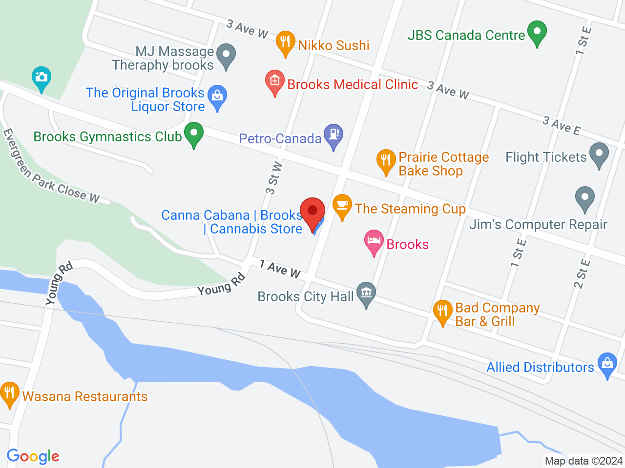 Street map for Canna Cabana Brooks, 115 2 St. West, Brooks AB